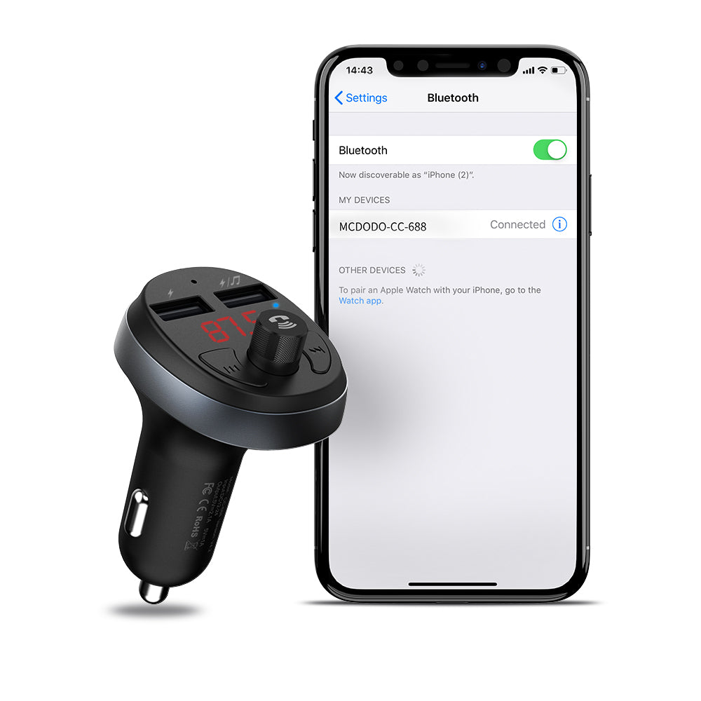 MCDODO CC-6880 Bluetooth FM vysílač Nabíječka do auta Bezdrátový Bluetooth FM rádiový adaptér Hudební přehrávač – černý MCDODO CC-6880 Bluetooth FM vysílač Nabíječka do auta Bezdrátový Bluetooth FM rádiový adaptér Hudební přehrávač – černý